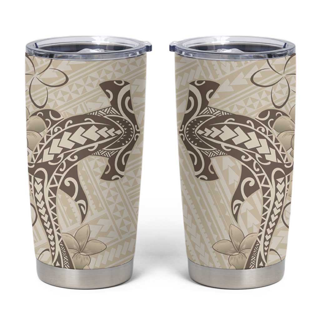 Beige Hawaii Tumbler Cup Hammerhead Shark Tattoo Curve Polynesian - Polynesian Pride
