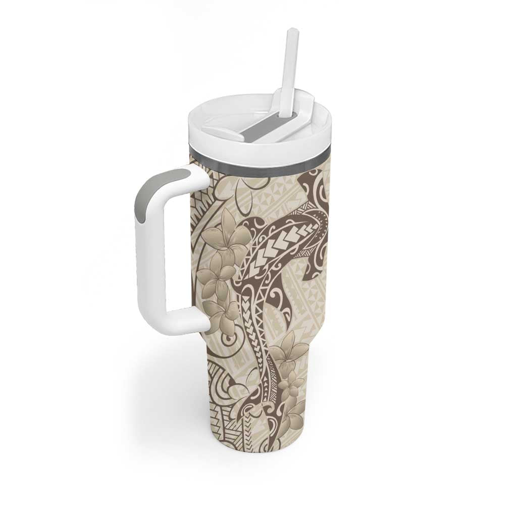 Beige Hawaii Tumbler With Handle Hammerhead Shark Tattoo Curve Polynesian - Polynesian Pride