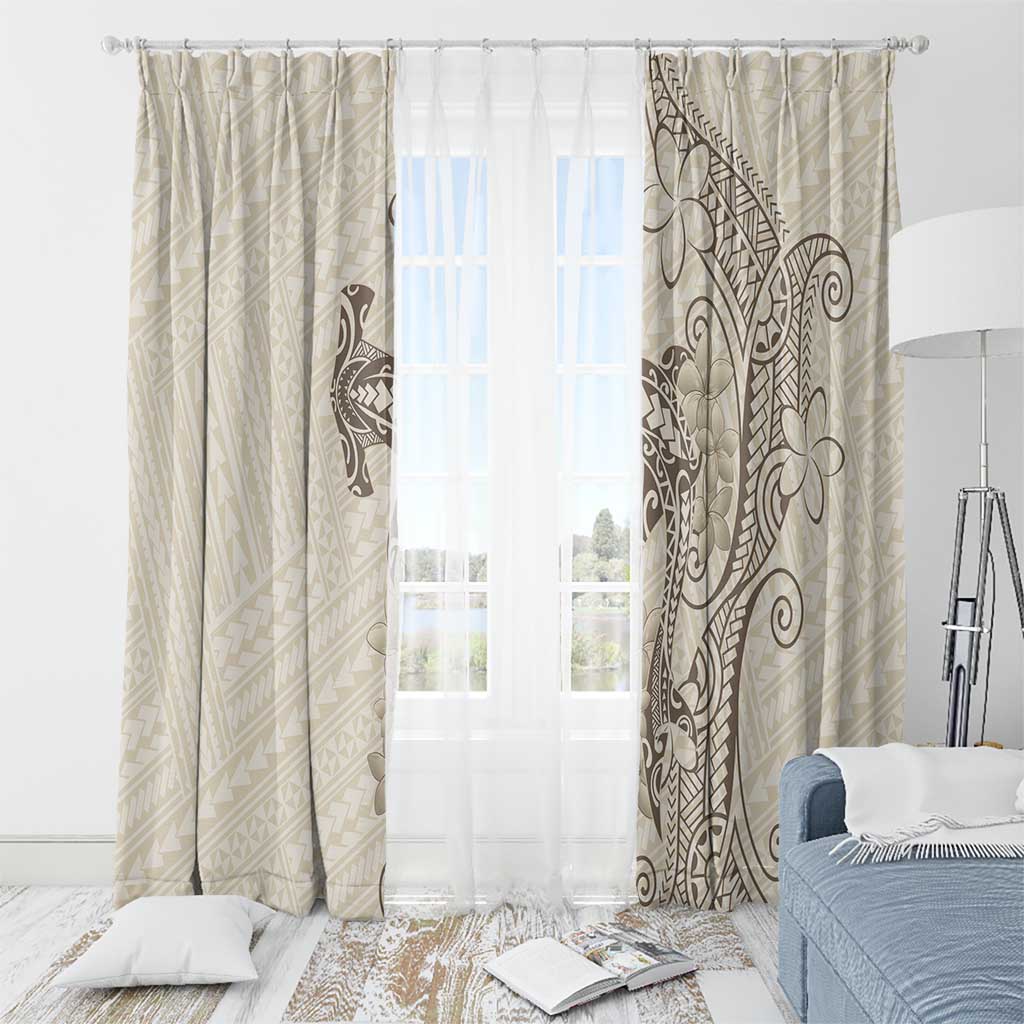 Beige Hawaii Window Curtain Hammerhead Shark Tattoo Curve Polynesian - Polynesian Pride