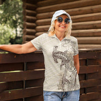 Beige Hawaii Women Polo Shirt Hammerhead Shark Tattoo Curve Polynesian - Polynesian Pride