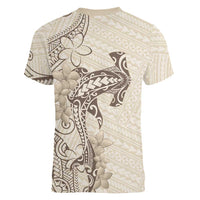 Beige Hawaii Women V-Neck T-Shirt Hammerhead Shark Tattoo Curve Polynesian - Polynesian Pride