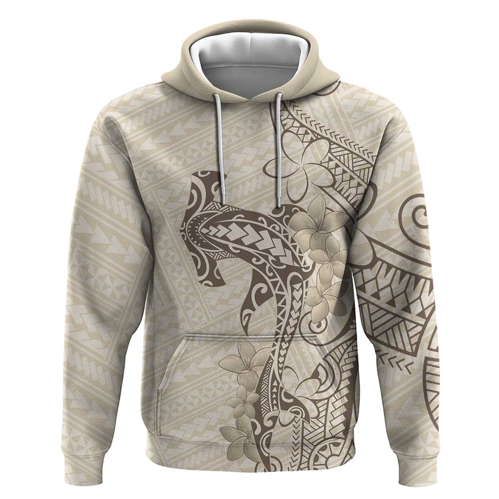 Beige Hawaii Zip Hoodie Hammerhead Shark Tattoo Curve Polynesian - Polynesian Pride