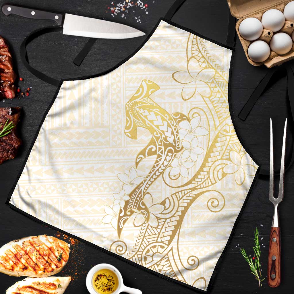 Gold and White Hawaii Apron Hammerhead Shark Tattoo Curve Polynesian - Polynesian Pride