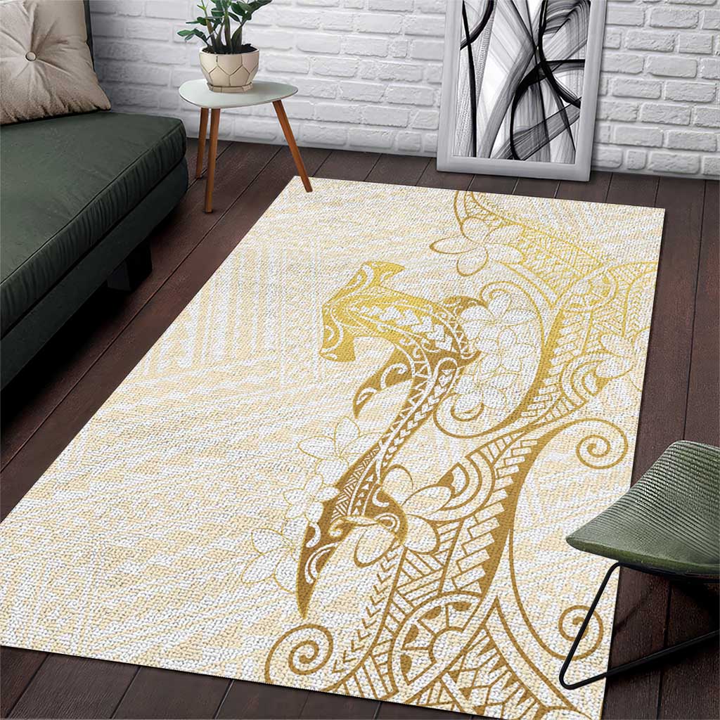 Gold and White Hawaii Area Rug Hammerhead Shark Tattoo Curve Polynesian - Polynesian Pride