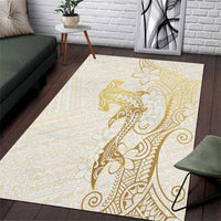 Gold and White Hawaii Area Rug Hammerhead Shark Tattoo Curve Polynesian - Polynesian Pride
