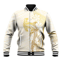 Gold and White Hawaii Baseball Jacket Hammerhead Shark Tattoo Curve Polynesian - Polynesian Pride