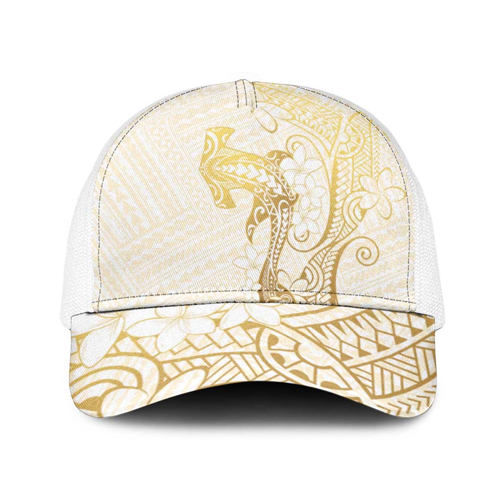 Gold and White Hawaii Baseball Net Cap Hammerhead Shark Tattoo Curve Polynesian - Polynesian Pride