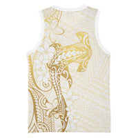 Gold and White Hawaii Basketball Jersey Hammerhead Shark Tattoo Curve Polynesian - Polynesian Pride