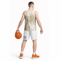 Gold and White Hawaii Basketball Jersey Hammerhead Shark Tattoo Curve Polynesian - Polynesian Pride