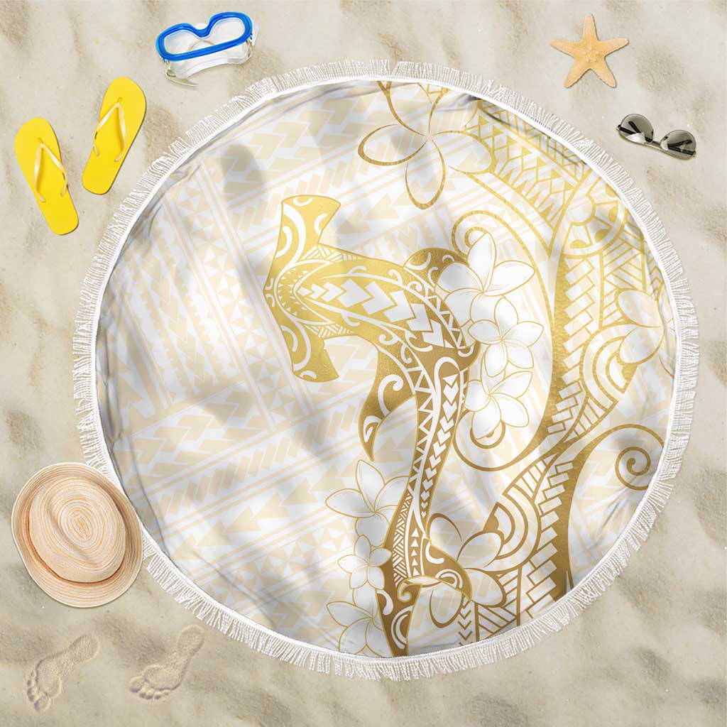 Gold and White Hawaii Beach Blanket Hammerhead Shark Tattoo Curve Polynesian - Polynesian Pride
