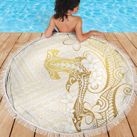 Gold and White Hawaii Beach Blanket Hammerhead Shark Tattoo Curve Polynesian - Polynesian Pride
