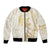 Gold and White Hawaii Bomber Jacket Hammerhead Shark Tattoo Curve Polynesian - Polynesian Pride
