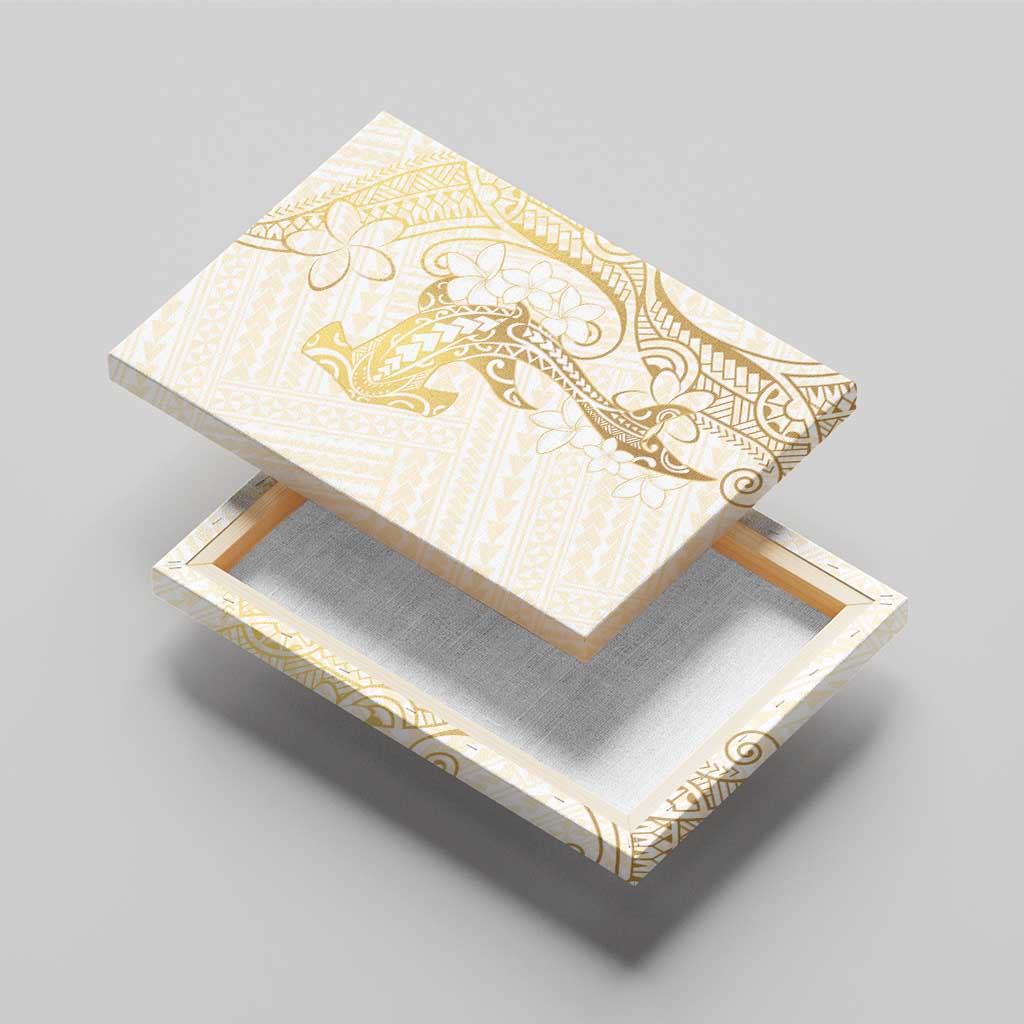Gold and White Hawaii Canvas Wall Art Hammerhead Shark Tattoo Curve Polynesian - Polynesian Pride