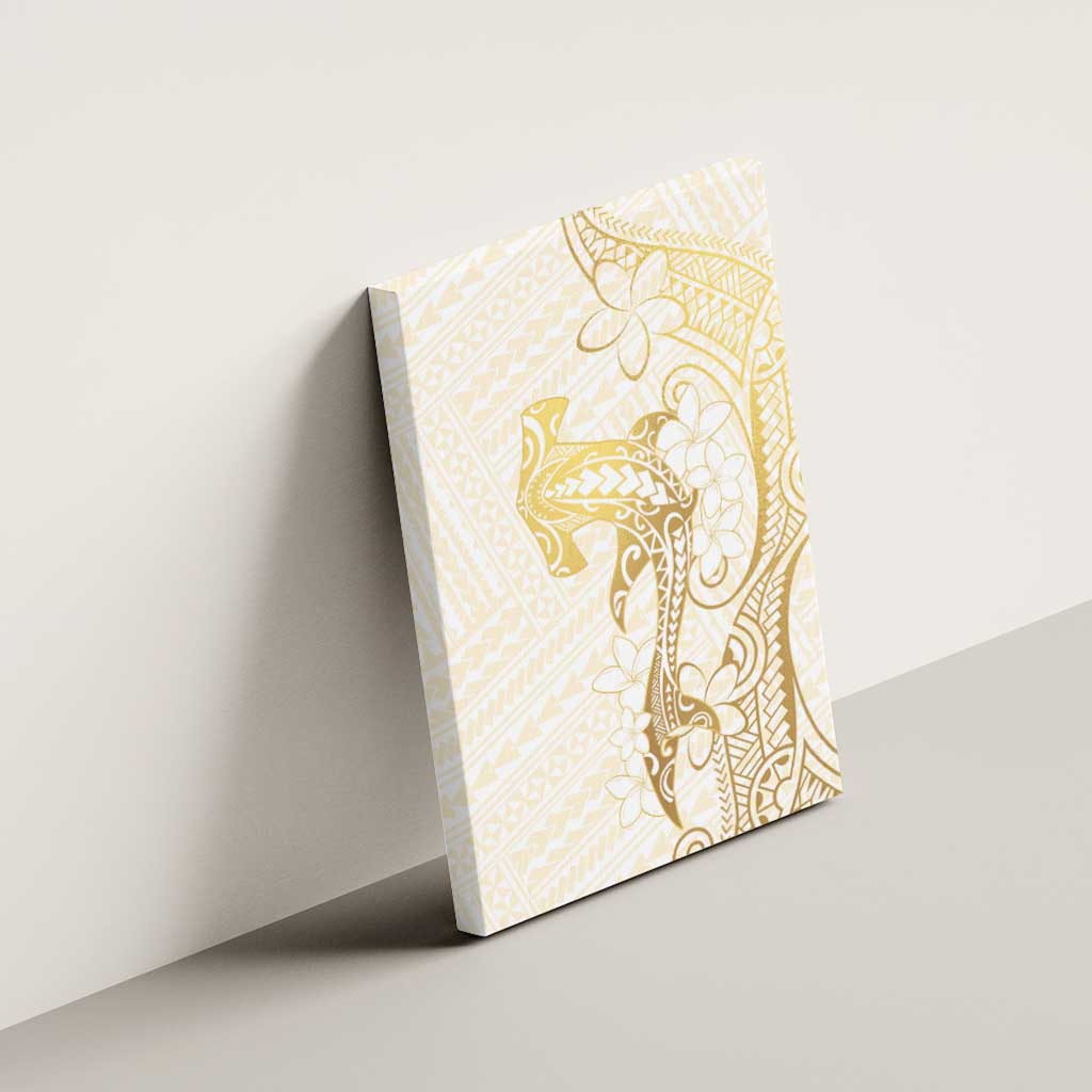 Gold and White Hawaii Canvas Wall Art Hammerhead Shark Tattoo Curve Polynesian - Polynesian Pride
