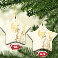 Gold and White Hawaii Ceramic Ornament Hammerhead Shark Tattoo Curve Polynesian - Polynesian Pride