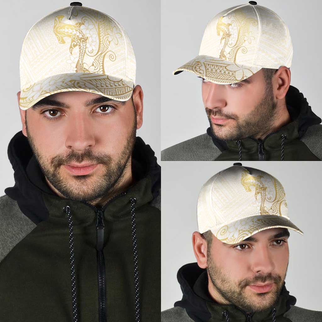 Gold and White Hawaii Classic Cap Hammerhead Shark Tattoo Curve Polynesian - Polynesian Pride