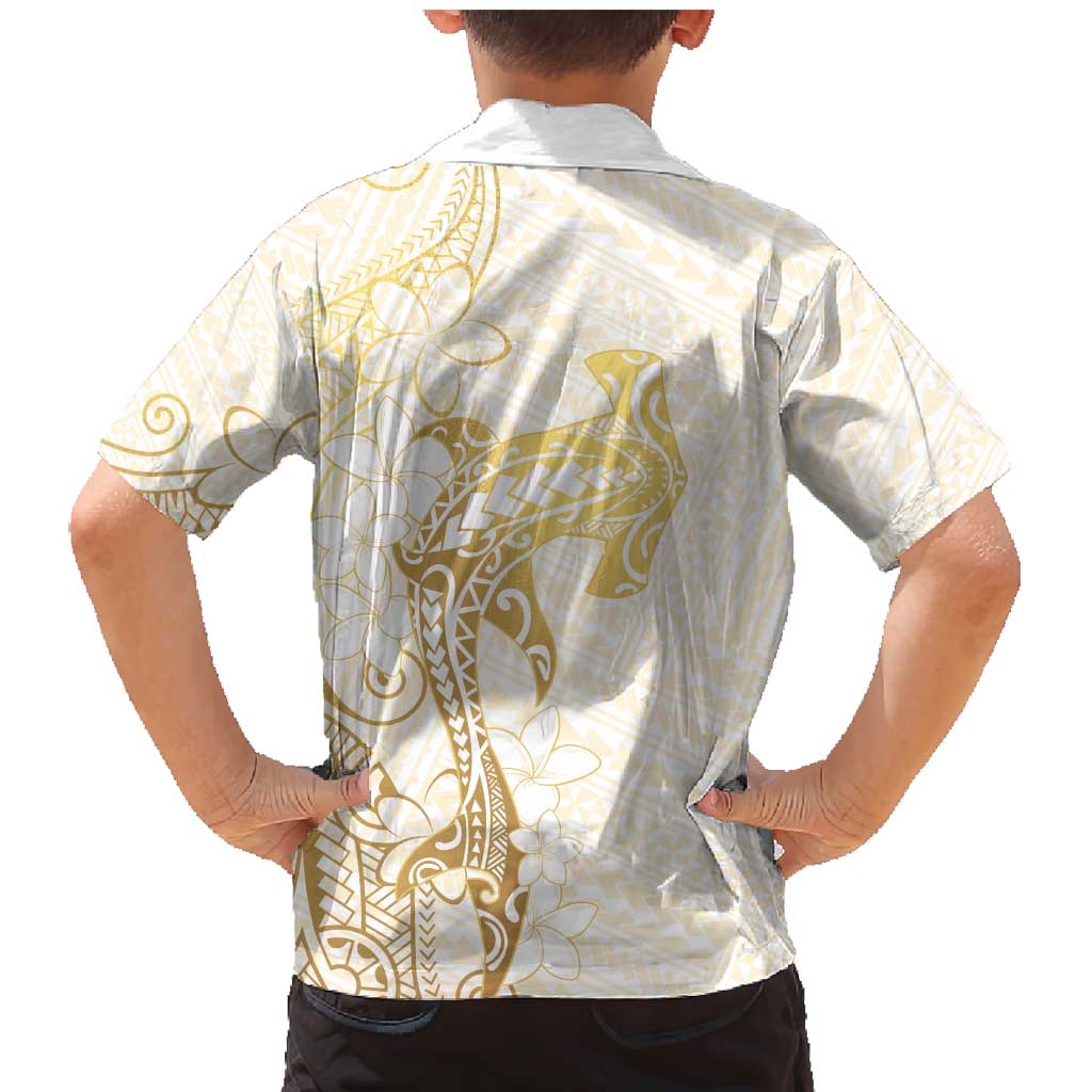 Gold and White Hawaii Family Matching Mermaid Dress and Hawaiian Shirt Hammerhead Shark Tattoo Curve Polynesian - Polynesian Pride