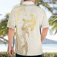 Gold and White Hawaii Hawaiian Shirt Hammerhead Shark Tattoo Curve Polynesian LT14 - Polynesian Pride