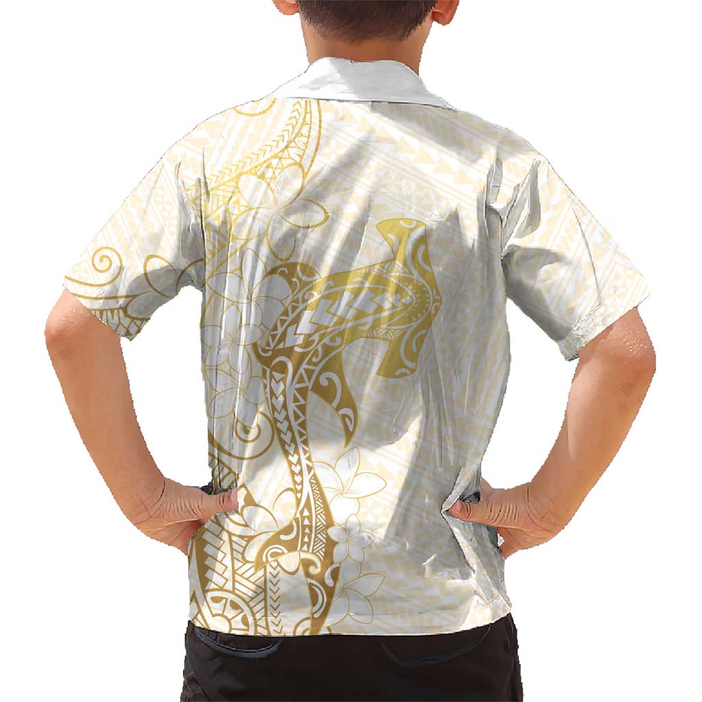 Gold and White Hawaii Hawaiian Shirt Hammerhead Shark Tattoo Curve Polynesian LT14 - Polynesian Pride