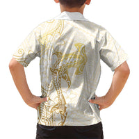 Gold and White Hawaii Hawaiian Shirt Hammerhead Shark Tattoo Curve Polynesian LT14 - Polynesian Pride