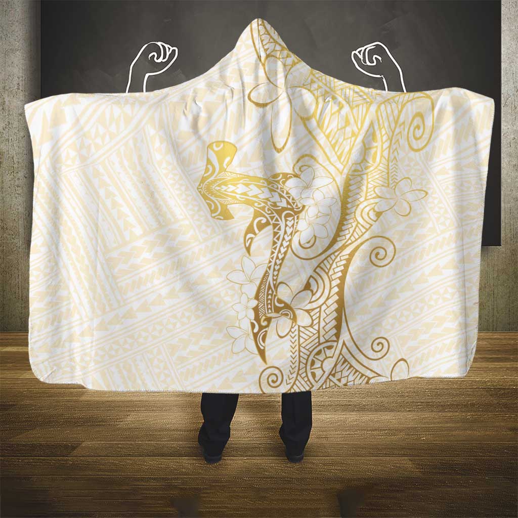 Gold and White Hawaii Hooded Blanket Hammerhead Shark Tattoo Curve Polynesian - Polynesian Pride