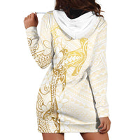 Gold and White Hawaii Hoodie Dress Hammerhead Shark Tattoo Curve Polynesian - Polynesian Pride