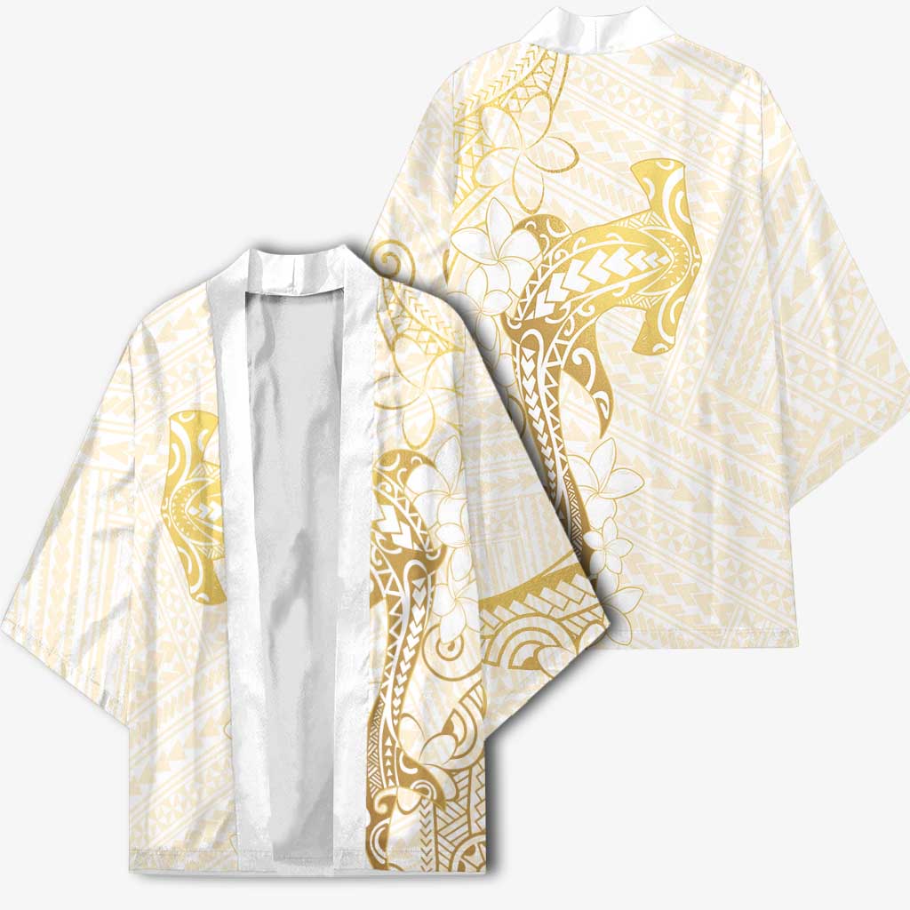 Gold and White Hawaii Kimono Hammerhead Shark Tattoo Curve Polynesian - Polynesian Pride