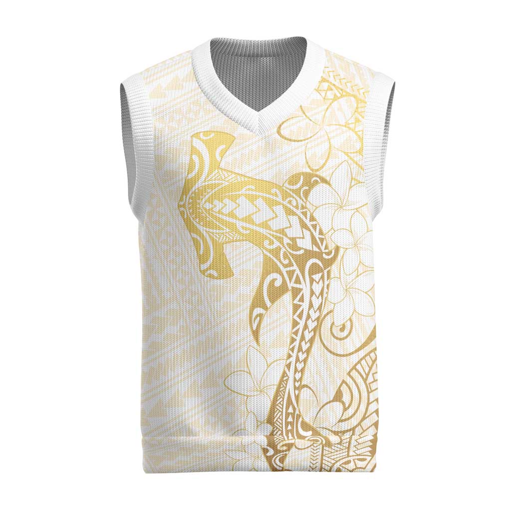 Gold and White Hawaii Christmas Knitted V-Neck Vest Hammerhead Shark Tattoo Curve Polynesian - Polynesian Pride