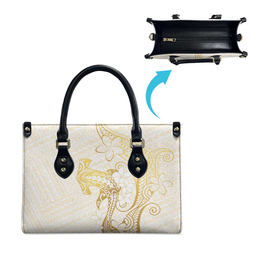 Gold and White Hawaii Leather Bag Hammerhead Shark Tattoo Curve Polynesian - Polynesian Pride