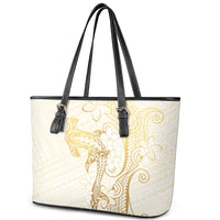 Gold and White Hawaii Leather Tote Bag Hammerhead Shark Tattoo Curve Polynesian - Polynesian Pride