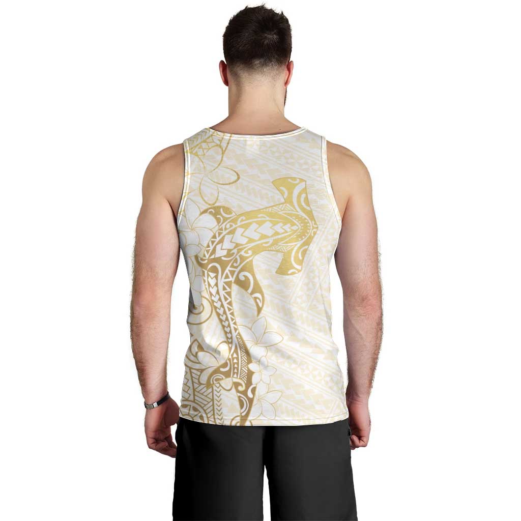 Gold and White Hawaii Men Tank Top Hammerhead Shark Tattoo Curve Polynesian - Polynesian Pride