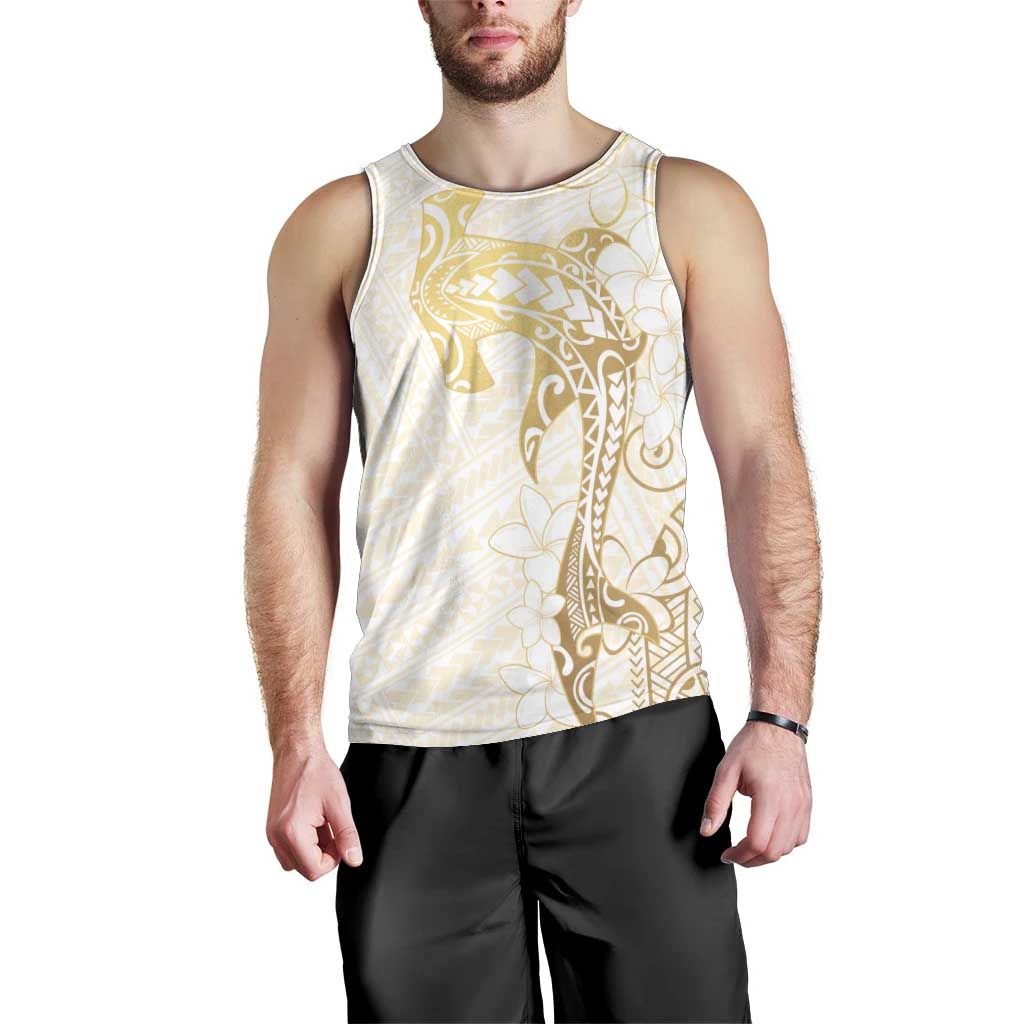 Gold and White Hawaii Men Tank Top Hammerhead Shark Tattoo Curve Polynesian - Polynesian Pride