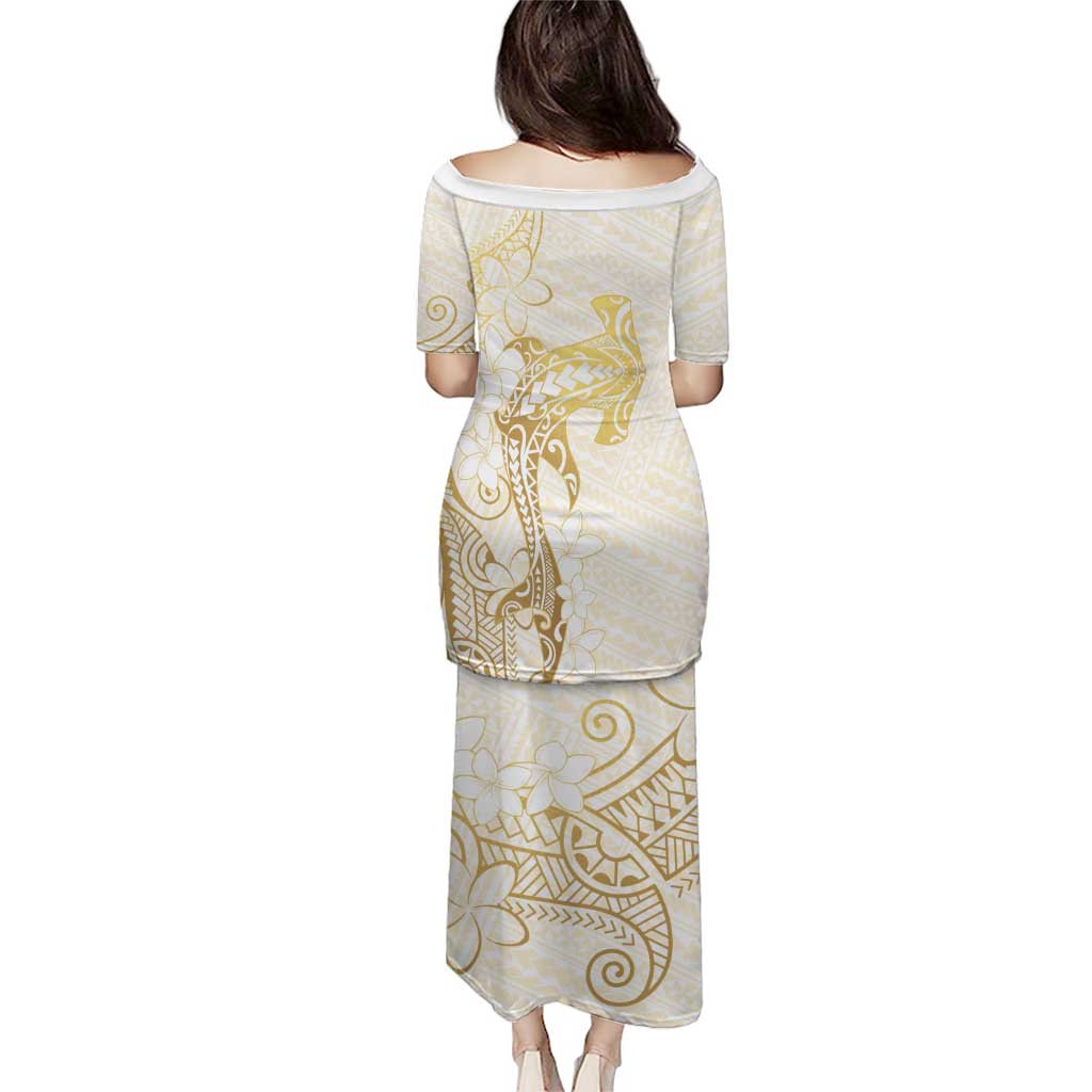 Gold and White Hawaii Puletasi Hammerhead Shark Tattoo Curve Polynesian - Polynesian Pride