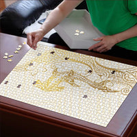 Gold and White Hawaii Puzzle Hammerhead Shark Tattoo Curve Polynesian - Polynesian Pride