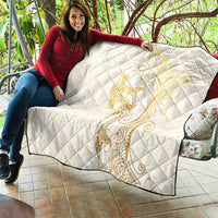 Gold and White Hawaii Quilt Hammerhead Shark Tattoo Curve Polynesian - Polynesian Pride