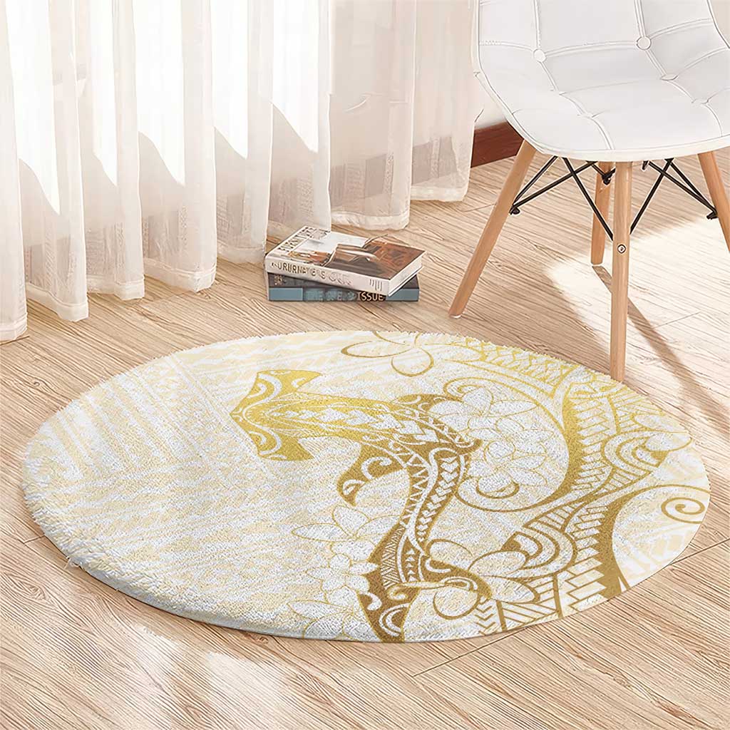 Gold and White Hawaii Round Carpet Hammerhead Shark Tattoo Curve Polynesian - Polynesian Pride