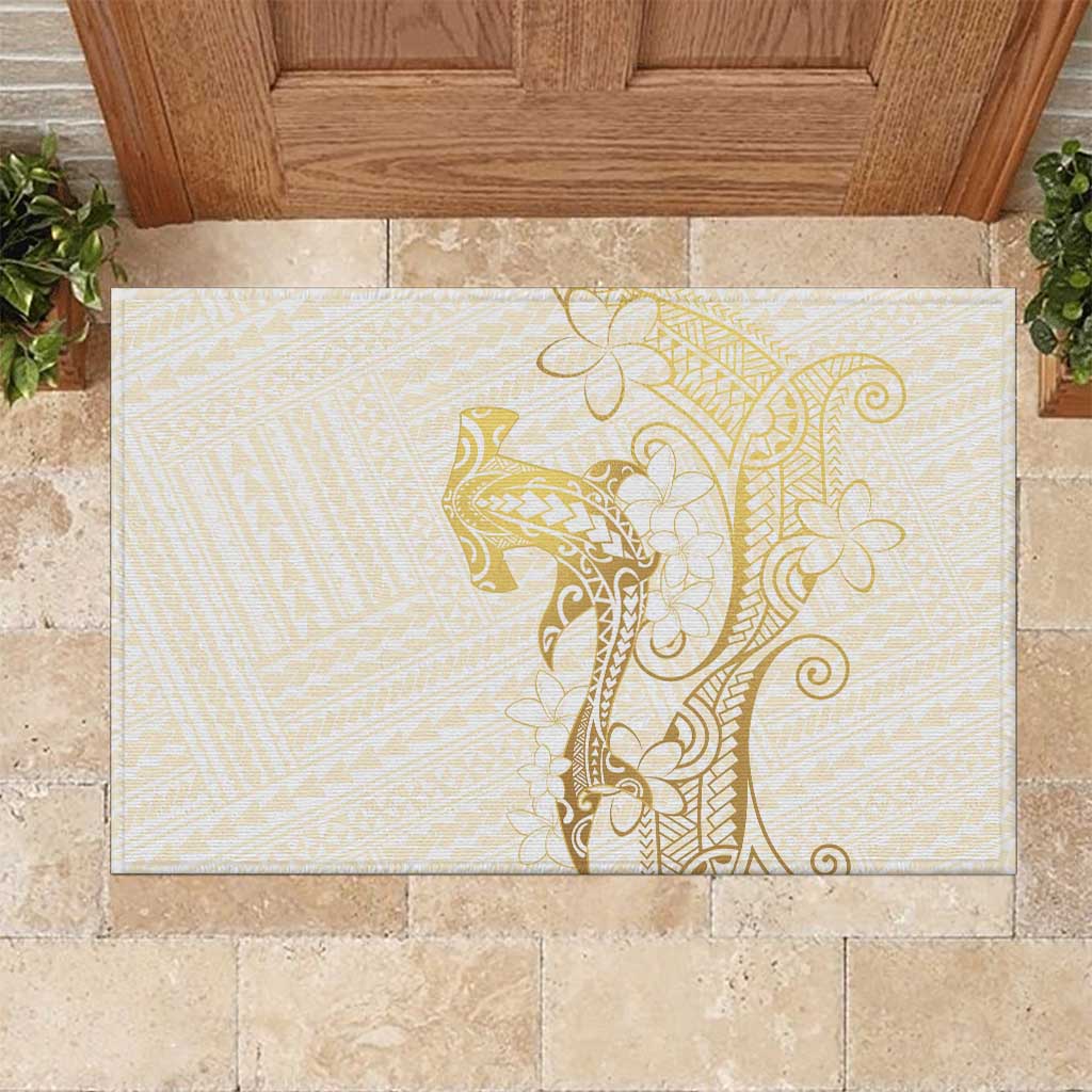Gold and White Hawaii Rubber Doormat Hammerhead Shark Tattoo Curve Polynesian - Polynesian Pride