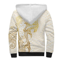 Gold and White Hawaii Sherpa Hoodie Hammerhead Shark Tattoo Curve Polynesian - Polynesian Pride