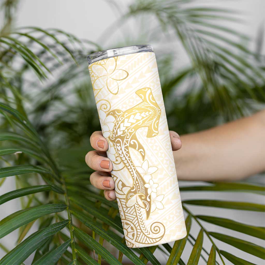 Gold and White Hawaii Skinny Tumbler Hammerhead Shark Tattoo Curve Polynesian - Polynesian Pride