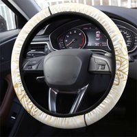 Gold and White Hawaii Steering Wheel Cover Hammerhead Shark Tattoo Curve Polynesian - Polynesian Pride