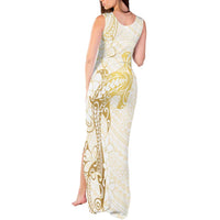 Gold and White Hawaii Tank Maxi Dress Hammerhead Shark Tattoo Curve Polynesian - Polynesian Pride