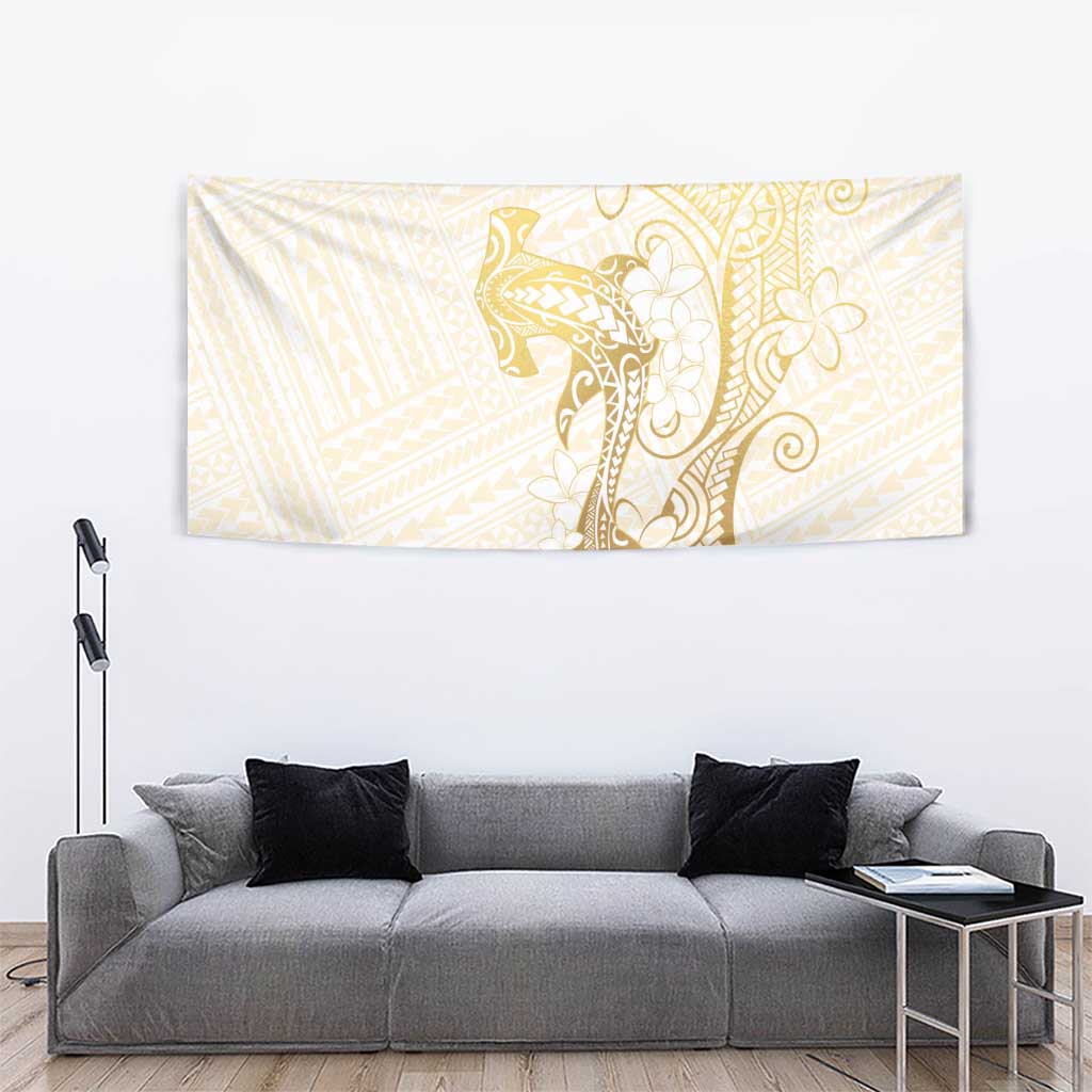 Gold and White Hawaii Tapestry Hammerhead Shark Tattoo Curve Polynesian - Polynesian Pride
