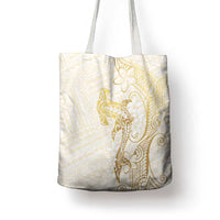 Gold and White Hawaii Tote Bag Hammerhead Shark Tattoo Curve Polynesian - Polynesian Pride