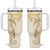 Gold and White Hawaii Tumbler With Handle Hammerhead Shark Tattoo Curve Polynesian - Polynesian Pride