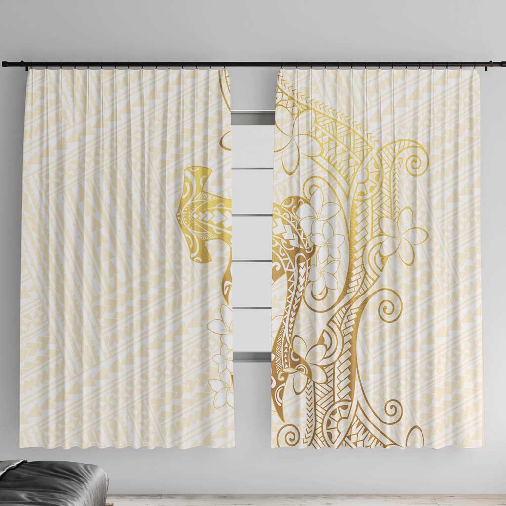 Gold and White Hawaii Window Curtain Hammerhead Shark Tattoo Curve Polynesian - Polynesian Pride