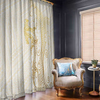 Gold and White Hawaii Window Curtain Hammerhead Shark Tattoo Curve Polynesian - Polynesian Pride