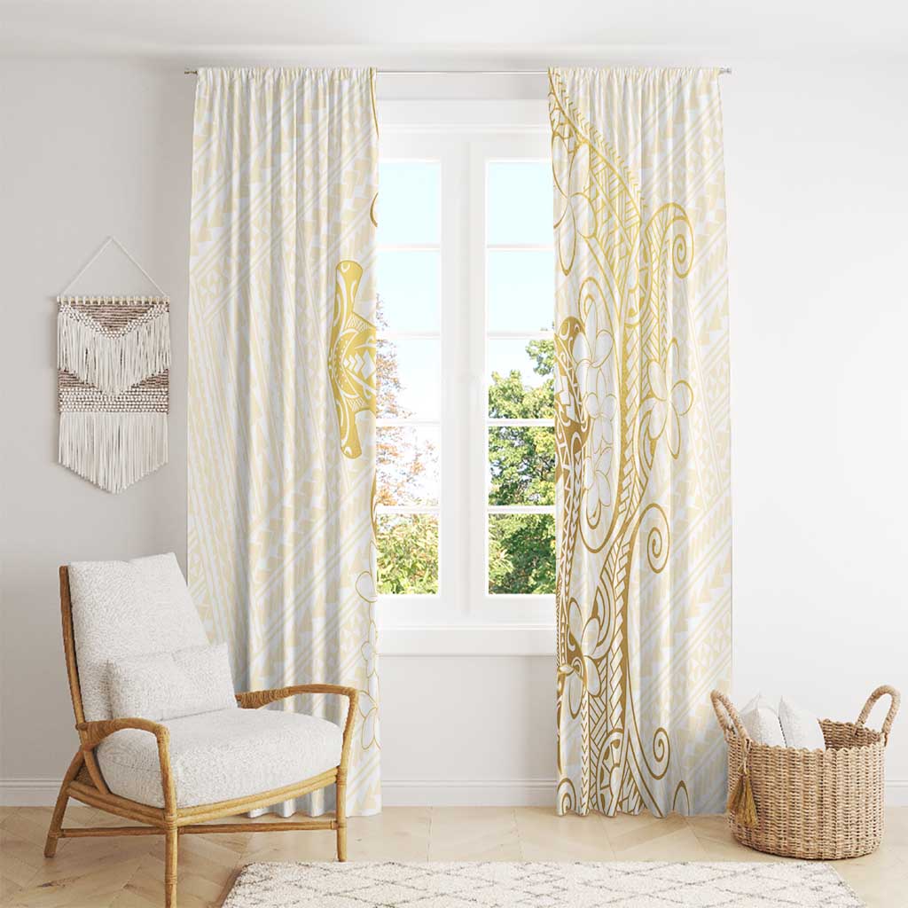 Gold and White Hawaii Window Curtain Hammerhead Shark Tattoo Curve Polynesian - Polynesian Pride