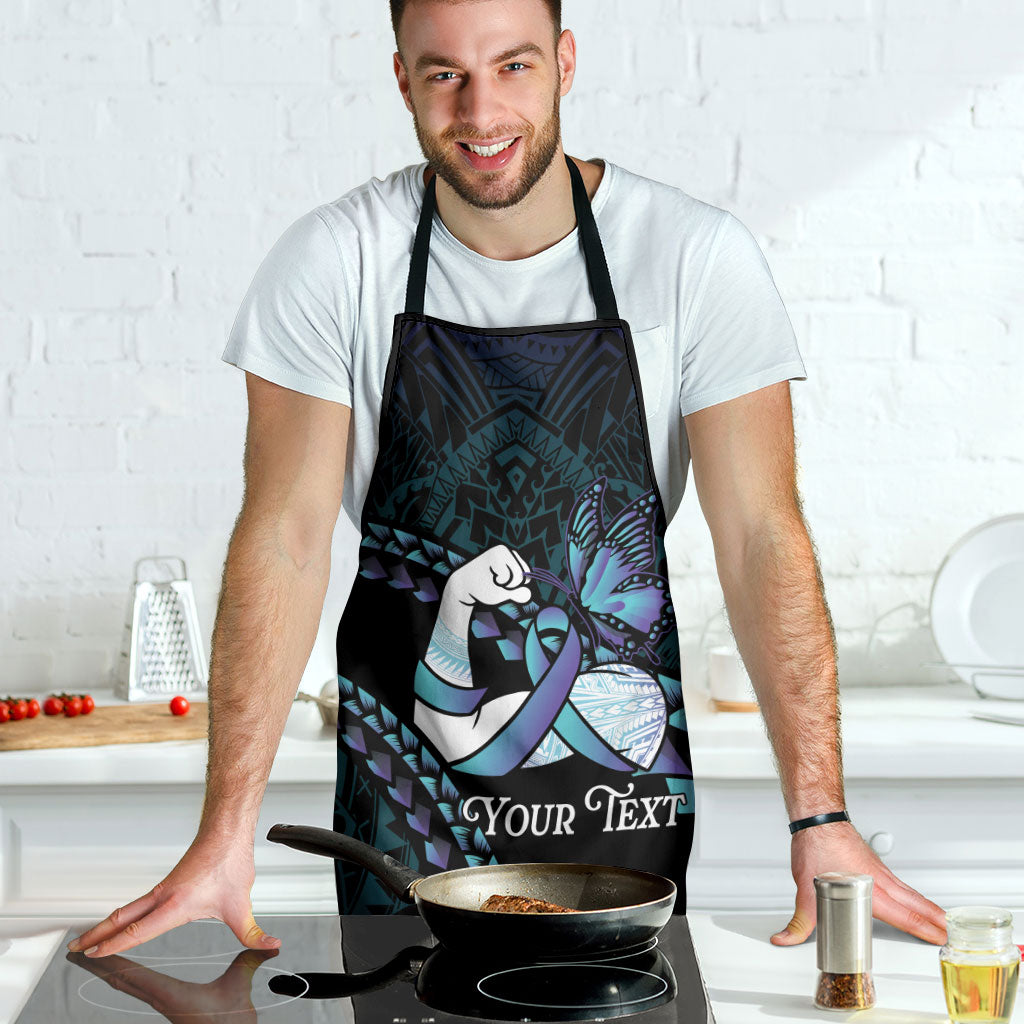 Personalised Polynesia Suicide Prevention Month Apron Brave Strong Butterfly Teal Purple Ribbon LT14 - Polynesian Pride