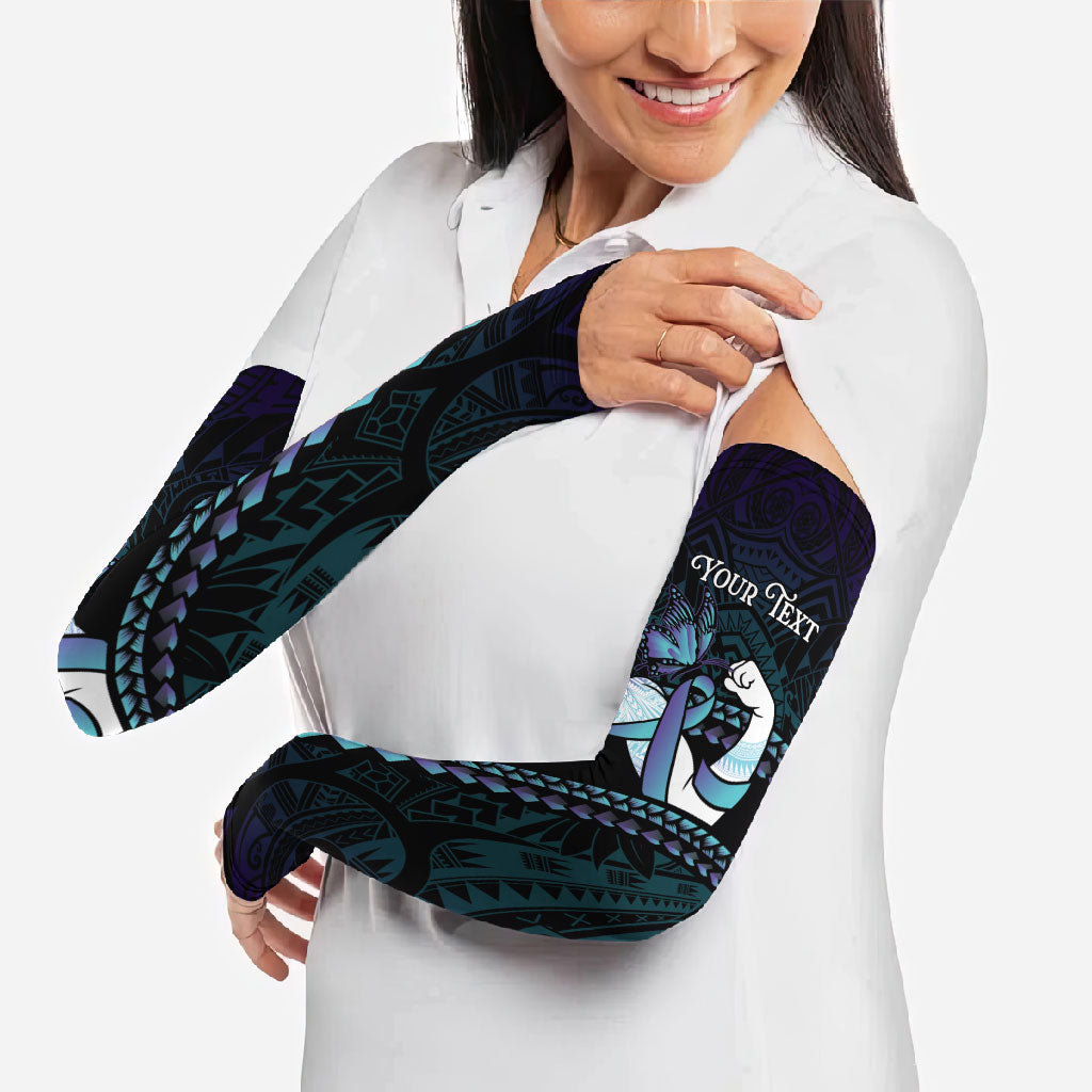 Personalised Polynesia Suicide Prevention Month Arm Sleeves Brave Strong Butterfly Teal Purple Ribbon LT14 - Polynesian Pride