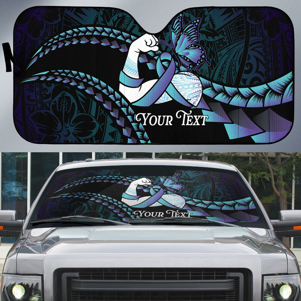 Personalised Polynesia Suicide Prevention Month Auto Sun Shade Brave Strong Butterfly Teal Purple Ribbon LT14 Purple - Polynesian Pride